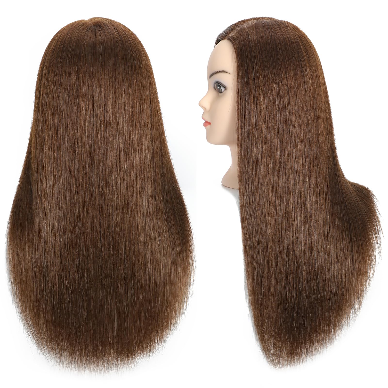 VEELTRAS 18"-20" Training Head with 70% Human Hair Mannequin Head Styling Head Professional Doll Head with Free Clamp (Brown) - Image 2