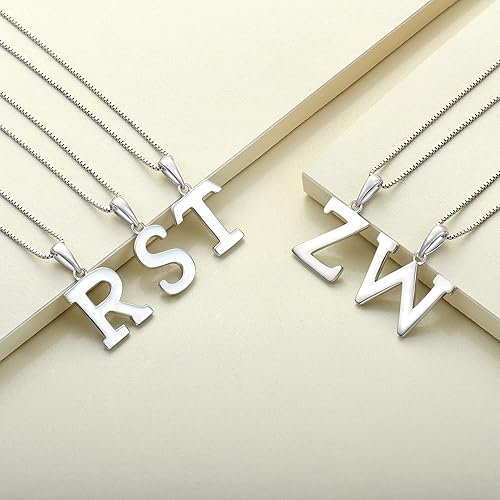 Miniatura 5 de YL Collar con letra A-Z con inicial de plata de ley pulida con letras mayúsculas para mujer