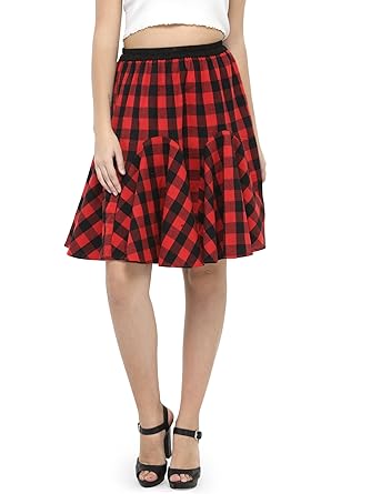 Buy Hive91 Short Skirts for Women Red Checkered Short Skirts 