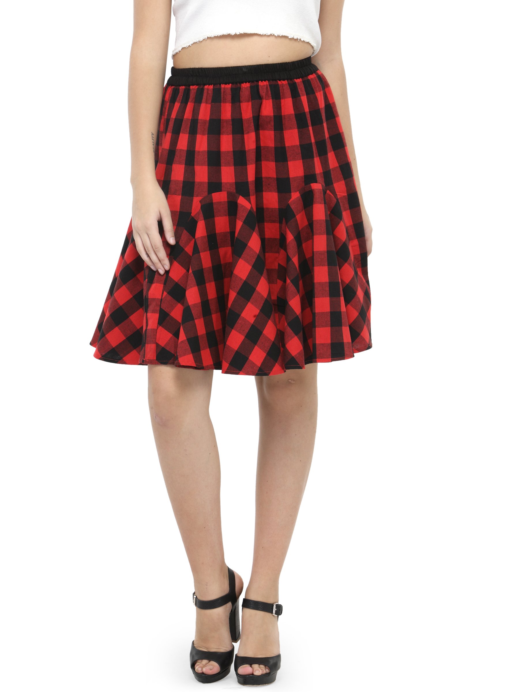 hive91 Short Skirts for Women Red Checkered Short Skirts, Cotton, Elastic Closure-picture-3