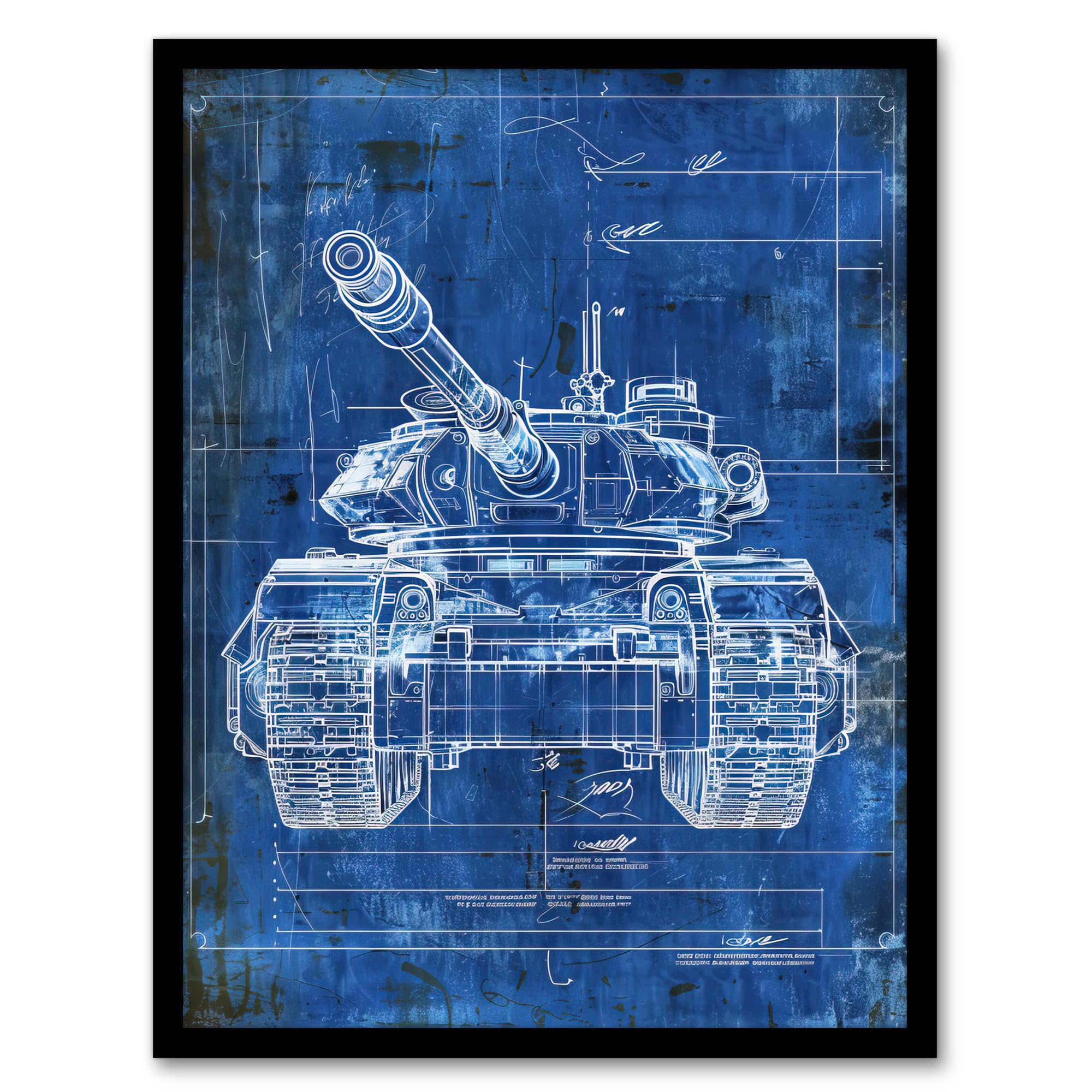Artery8 Tank Blueprint Drawing Detailed Military Vehicle Man Cave Fathers Day Artwork Framed Wall Art Print A4