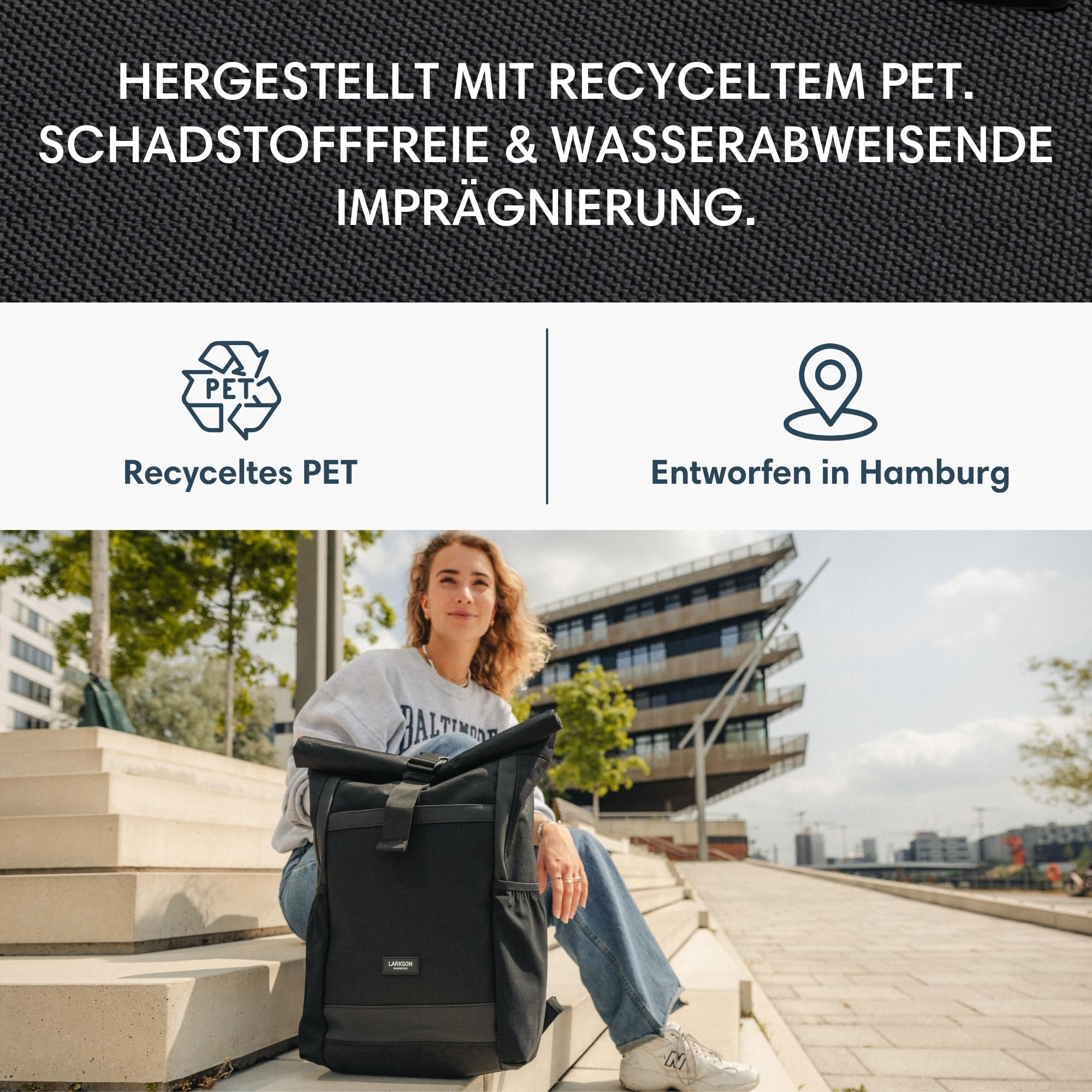 LARKSON Rolltop Rucksack Damen Groß Mint - No 2 - Daypack für Schule, Uni, Fahrrad - 16 Zoll Laptop Fach für Arbeit - Nachhaltig - Anti-Diebstahl - Wasserabweisend