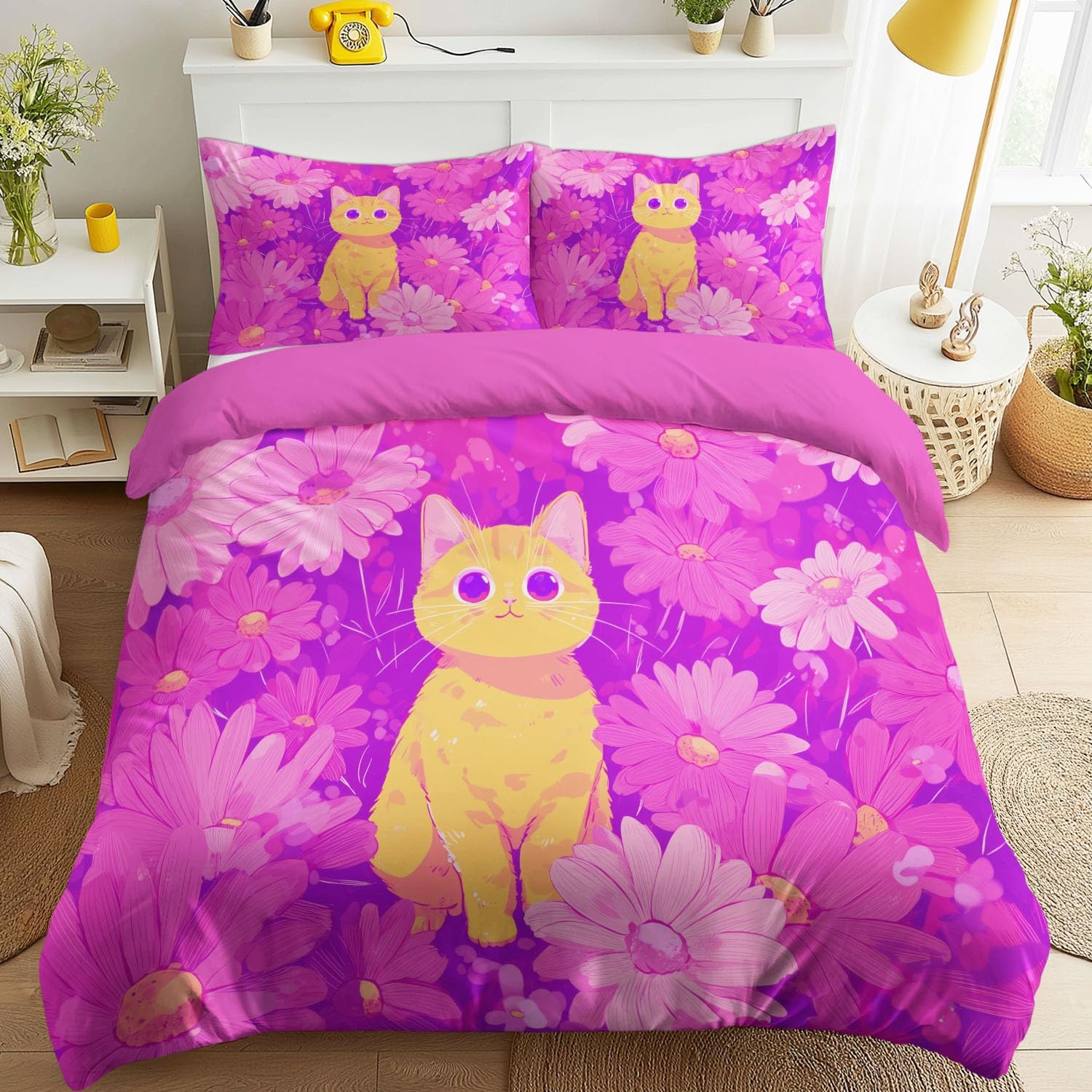 Housse de couette chat jaune pour transformer votre chambre en un cocon anime