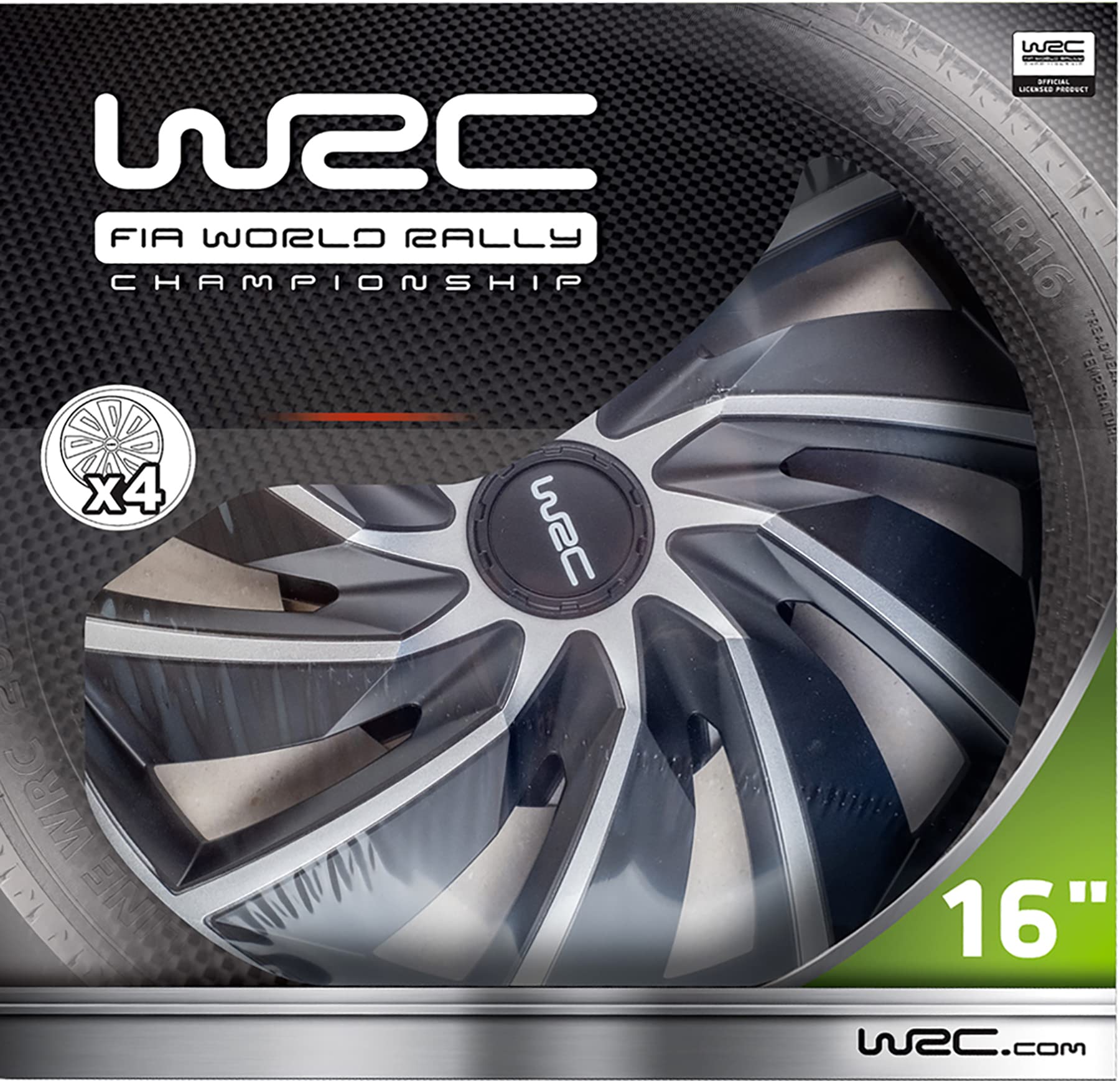 WRC 007599 4 kołpaki 16 cali, kołpaki ozdobne Turbo Bicolor szare i czarne