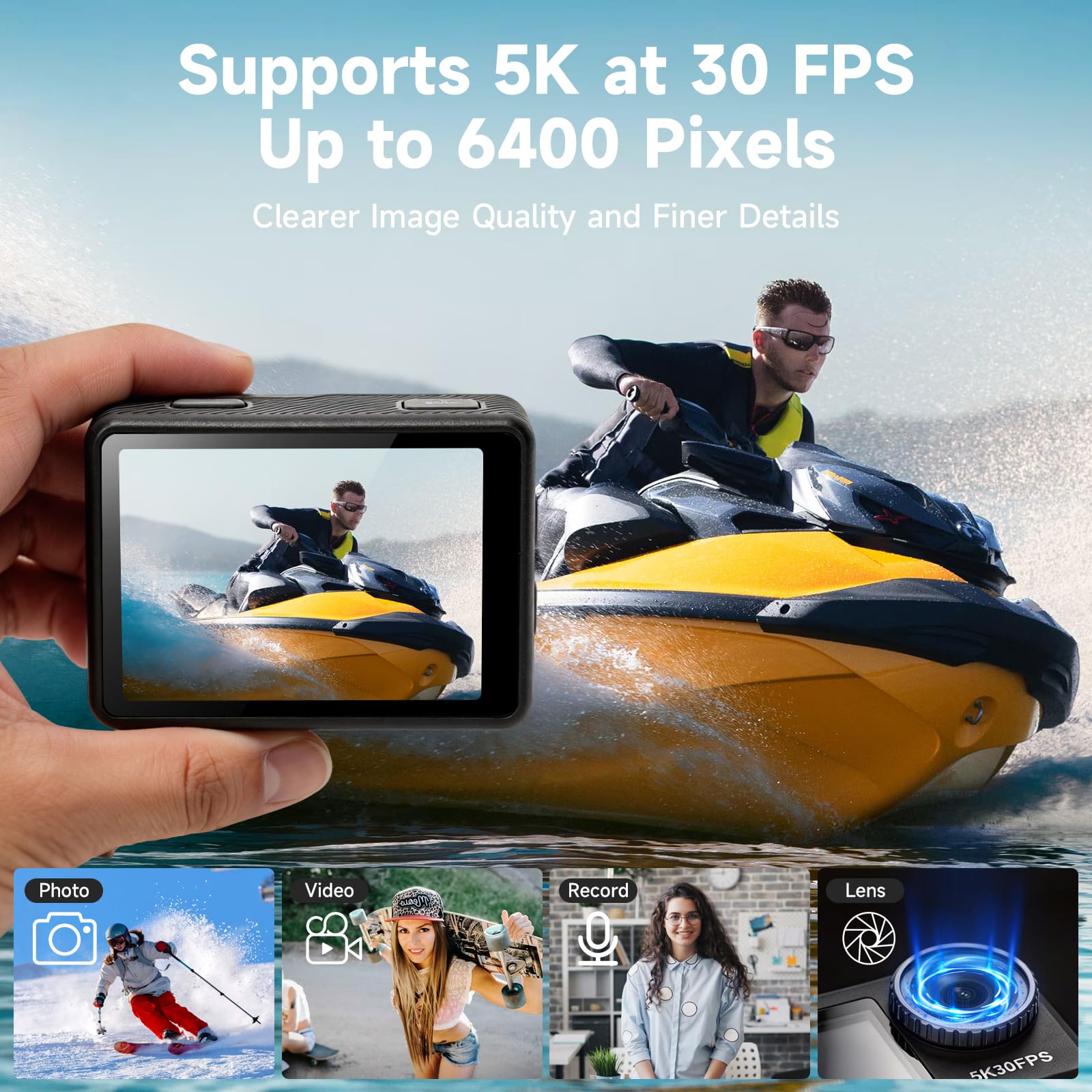 AIKER Action Cam 4k,Action Kamera Mit 5k/30fps,64mp,Ultra Stabil EIS Bildstabilisierung,130° Weitwinkel,Extreme Laufzeit,Einzigartiger Magnetständer Pro-Version Action Cam Für Motorrad,Fahrrad&Outdoor