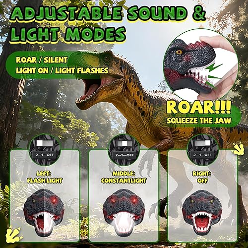 Miniatura 6 de Linterna frontal de dinosaurio para niños, linterna LED recargable con modo rugido y silencioso, juguetes de dinosaurio T-Rex para niños de 3-5,