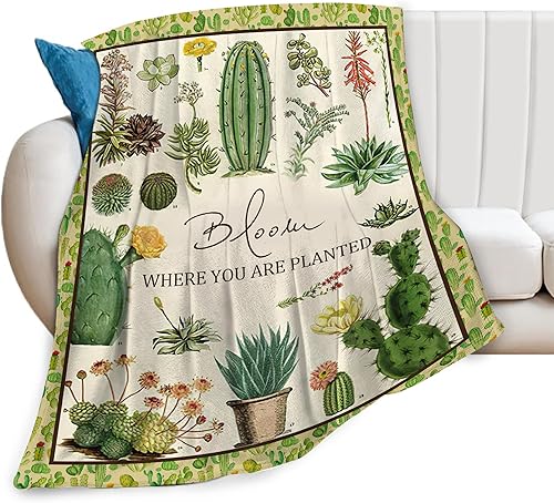 Manta decorativa de cactus, manta decorativa de cactus, suave y acogedora manta de franela de felpa cálida, decoración de cactus, regalos para