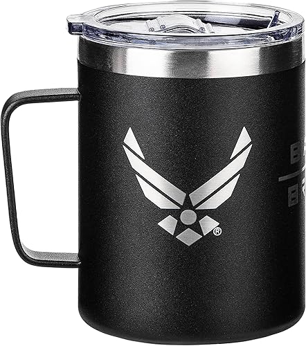 Miniatura 3 de Military Gift Shop Vaso Térmico de Café de Viaje de la Fuerza Aérea de Acero Inoxidable con Aislamiento al Vacío de Doble Pared Negro de 12 Onzas -