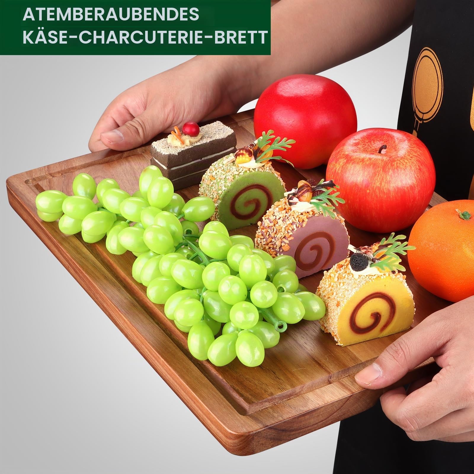 Extra großes Schneidebrett aus Akazienholz, 3er-Set, Schneidebrett aus Holz, mit Halter, Obstschneidebretter, Charcuteriebretter für Küche, Brot, Käse, Servierbrett, Fleisch, Schneidebrett