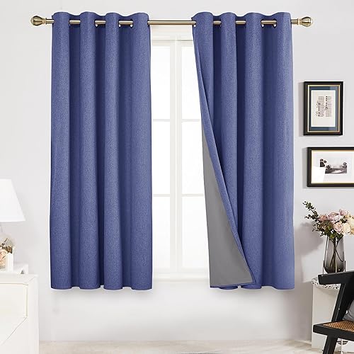 Deconovo - Cortinas opacas 100% de lino sintético con ojales, cortinas para dormitorio y 2 paneles