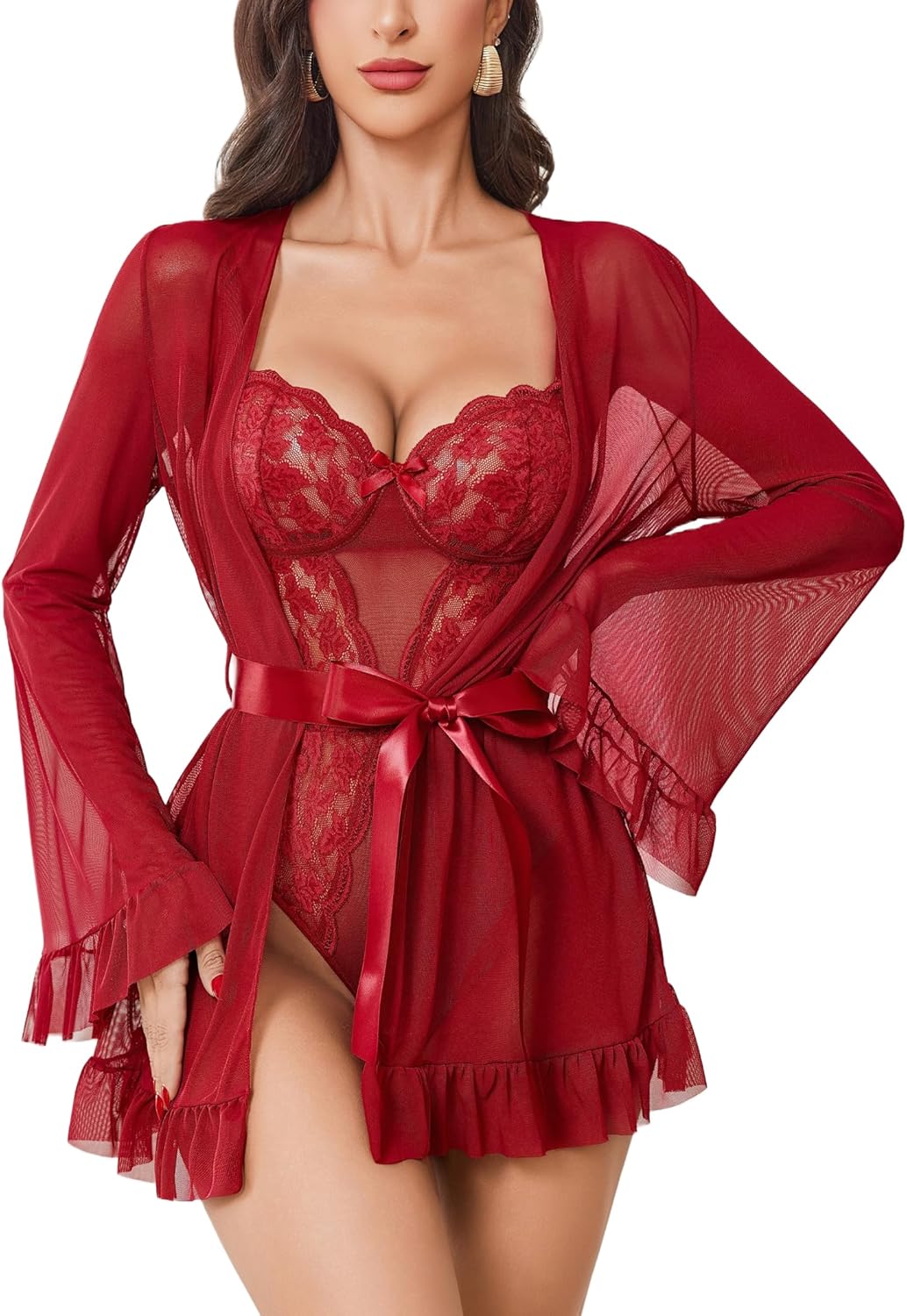 Avidlove Women Sexy Lingerie Set 2 Piece Sheer Kimono Robe with Lace Teddy Lingerie Bodysuit - Image 7
