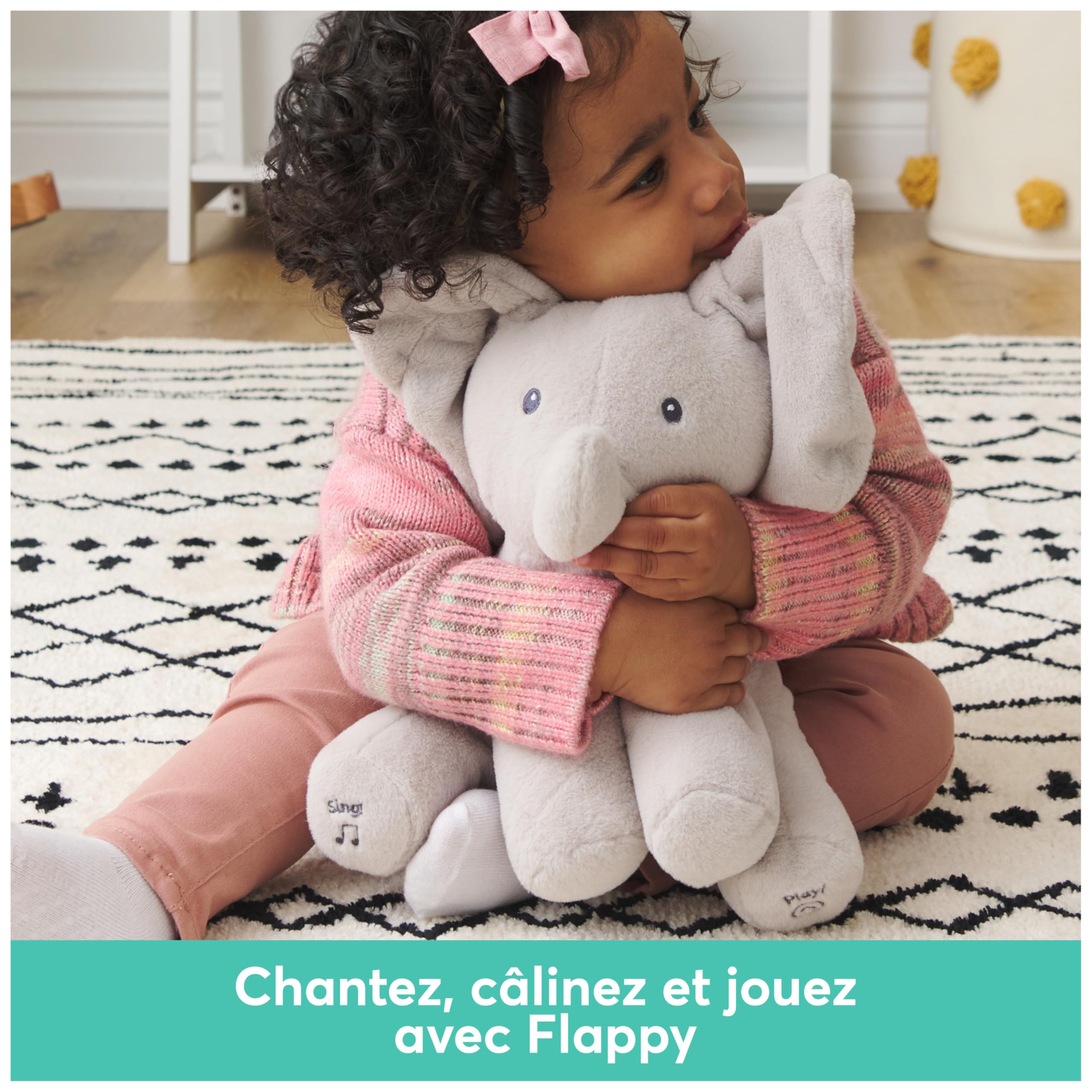 GUND - Flappy L'Éléphant - Peluche Interactive pour Bébé | Bouge Parle Et Chante En Français - Éveille Les Sens - Peluche Éléphant 30 Cm - Doudou Bébé - Piles - Jouet Bébé 1 An Et +