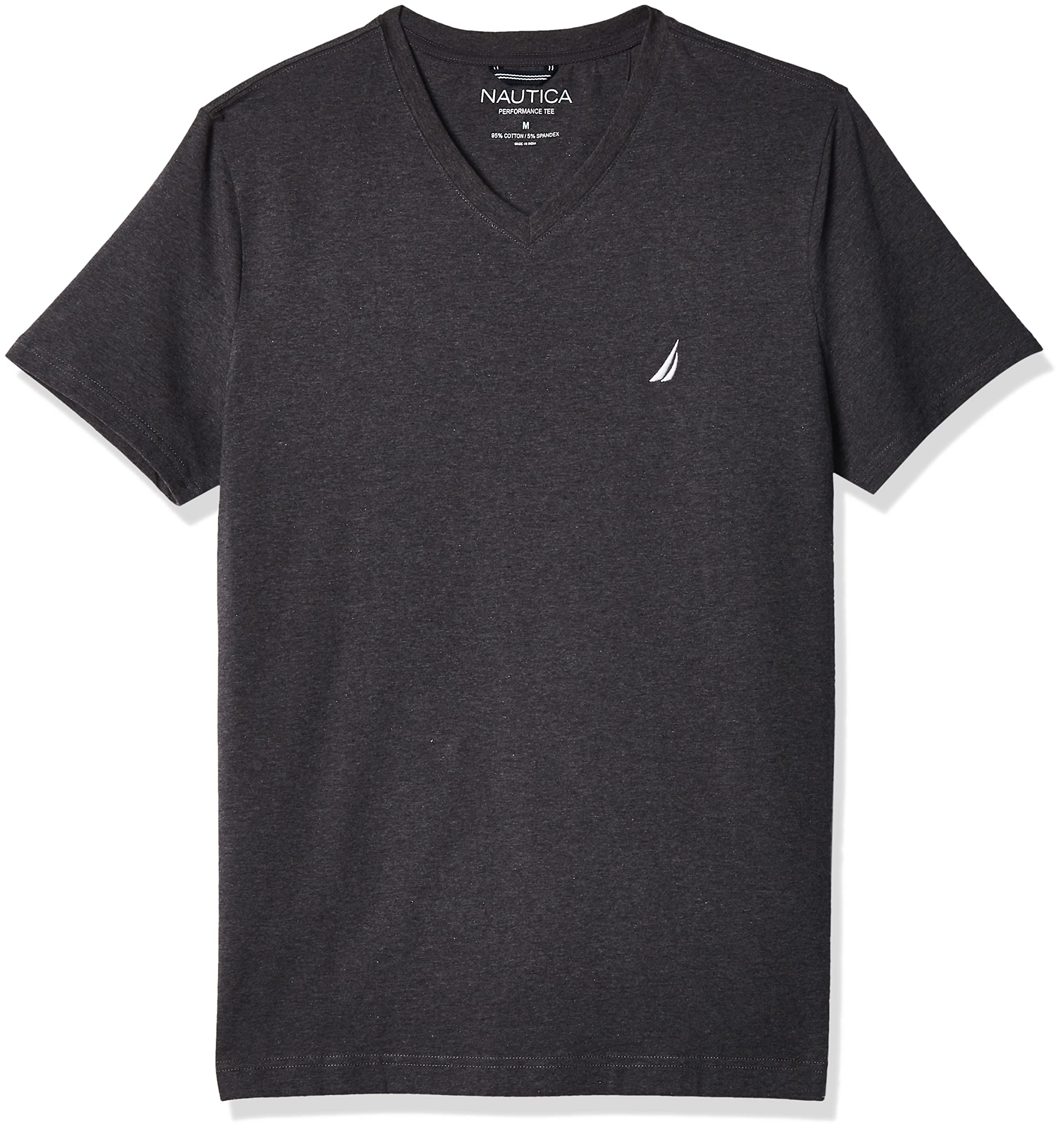 Nautica Men's Short Sleeve Solid Slim Fit V-neck T-shirt T Shirt, Charcoal Heathe, M UK