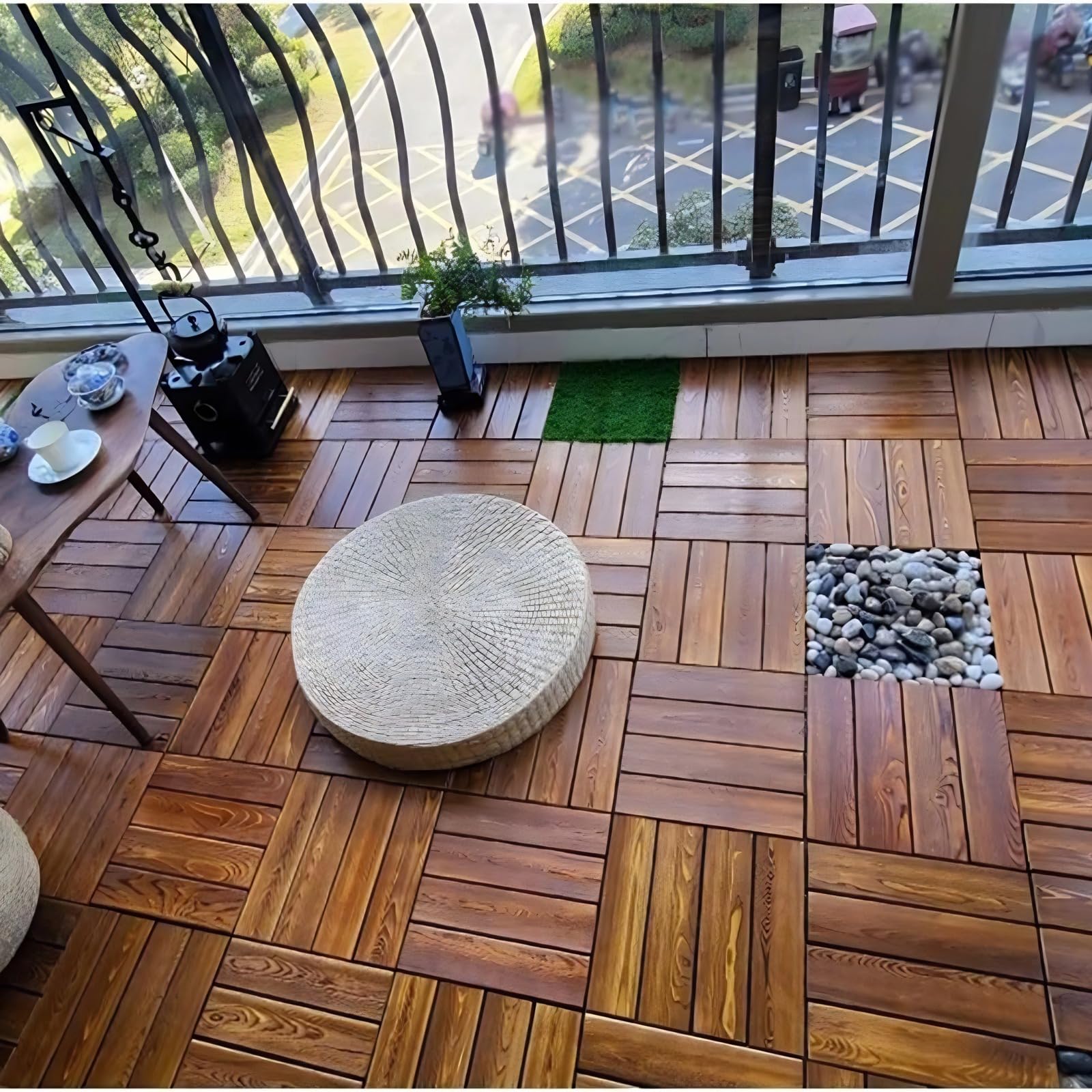 Dalles de Terrasse Emboîtables, Caillebotis Bois Exterieur Dur Résistantes, Planches de Terrasse pour Patio, Balcon, Arrière-Cour et Bord de Piscine, 30x30x2.3cm(Size:11 pcs,Color:A)