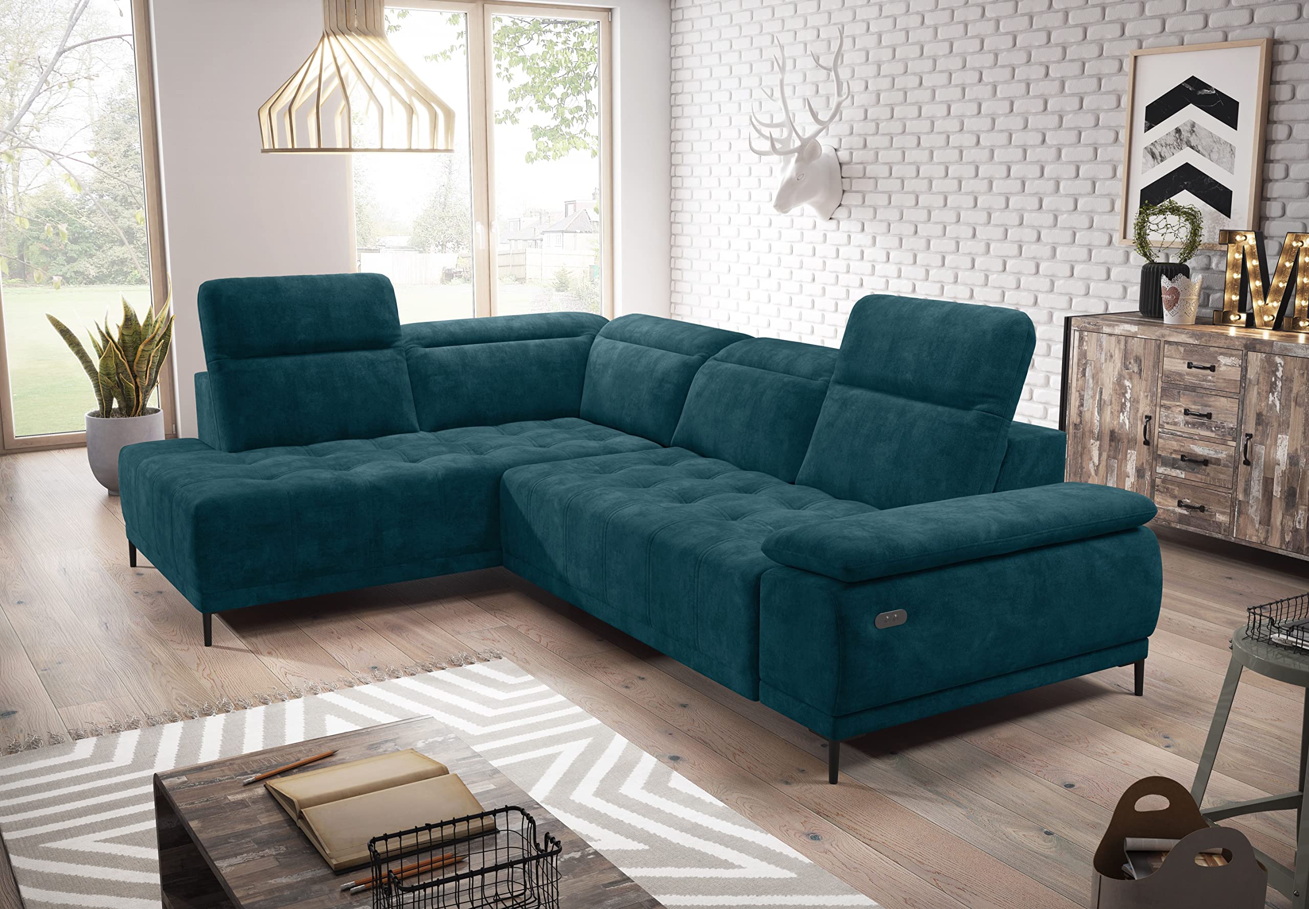 Ecksofa Focus L mit elektrisch verschiebbarem Sitz - schön und bequem, die Möglichkeit, die Position der Kopfstützen zu ändern (Salvador 11 Linke Seite)
