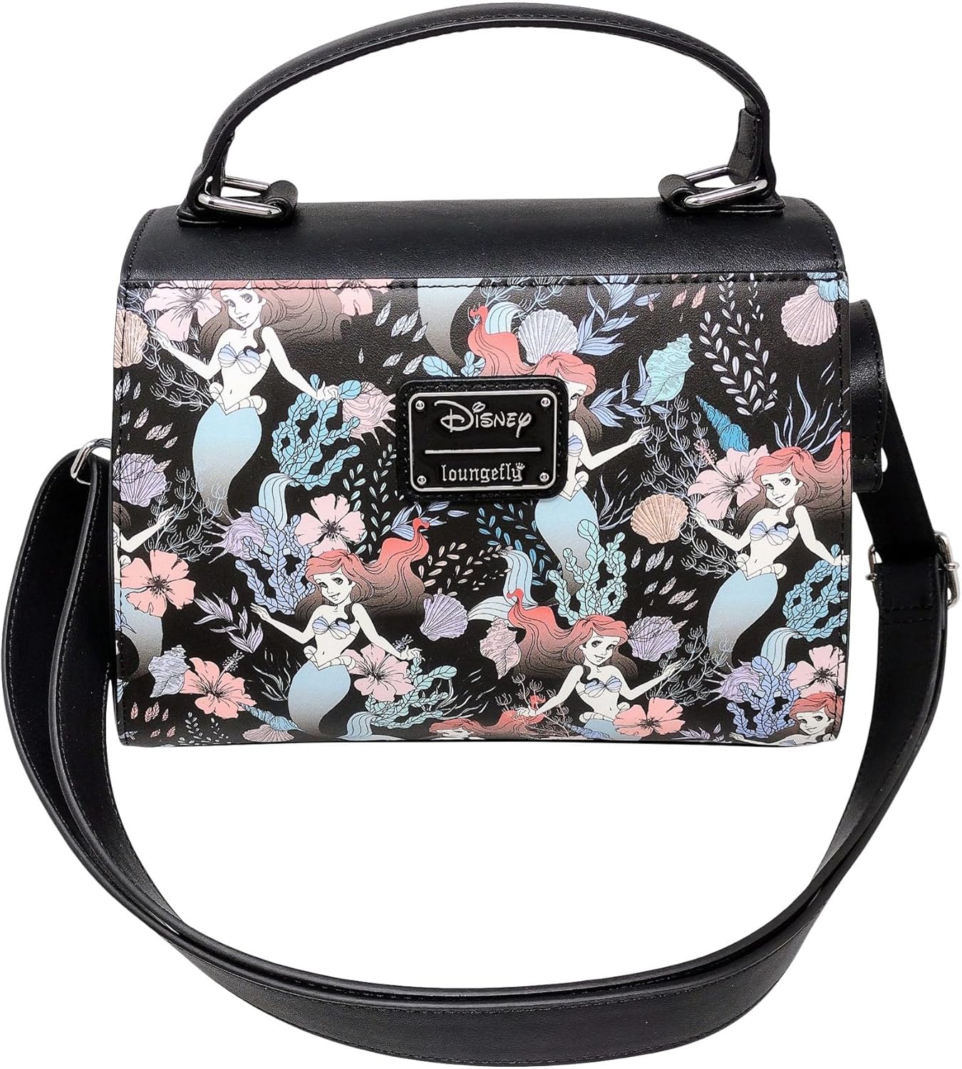 Loungefly Disney The Little Mermaid Ariel Allover Floral Print Crossbody Satchel Handbag Purse - Image 4