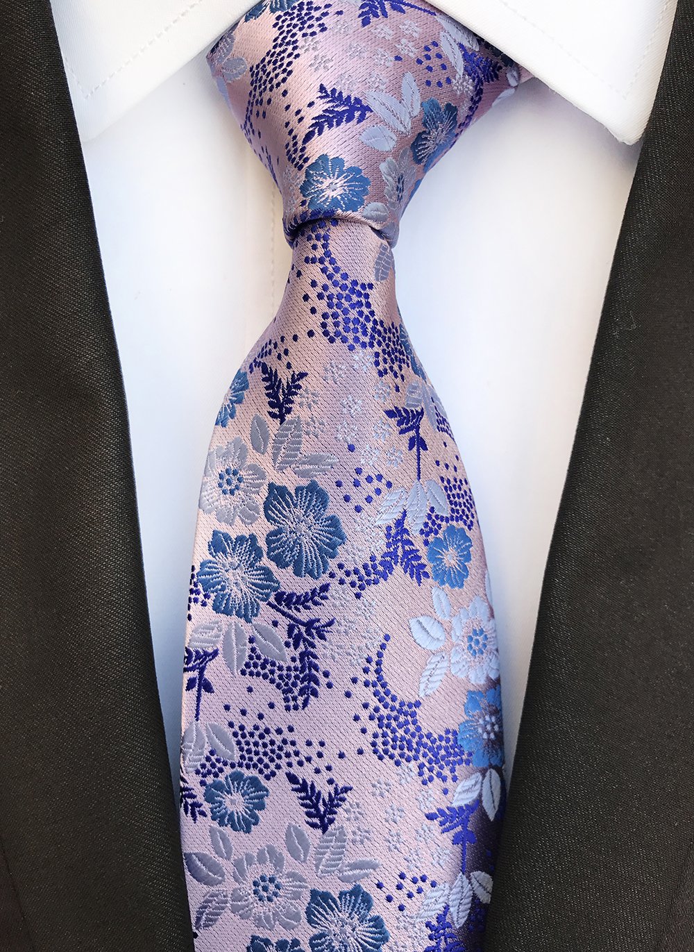 Conjunto de corbata para hombre con diseño floral de lujo, corbata de boda con bolsillo cuadrado, Rosa Azul 2