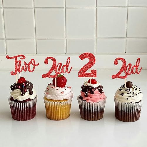 Miniatura 4 de 24 piezas de decoración para cupcakes con purpurina para 2 cumpleaños, número 2, segundo cumpleaños, dos decoraciones para pasteles, baby shower,