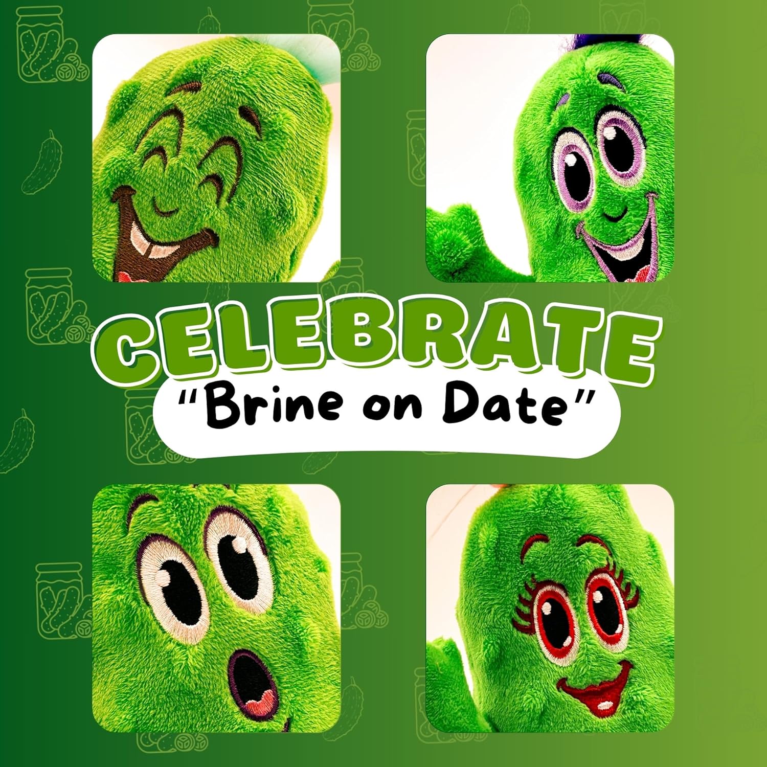 The GigglePickles - BrineStein 6” Plush Pickle - Shake for Giggle Sound (No Batteries) - Embroidered Funny Face - Textured Stipples, Top Loop for Backpack/Keychain - Collectible Plush Toy for Kids 3+