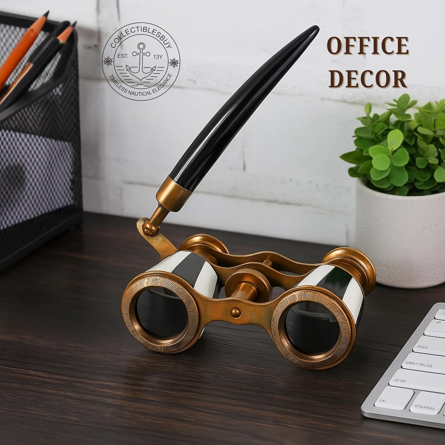 Luxury Opera Glasses with Handle – Vintage Brass Theater Binoculars with Black & White Enamel – Retro Collectible for Concerts, Gifts & Home Decor