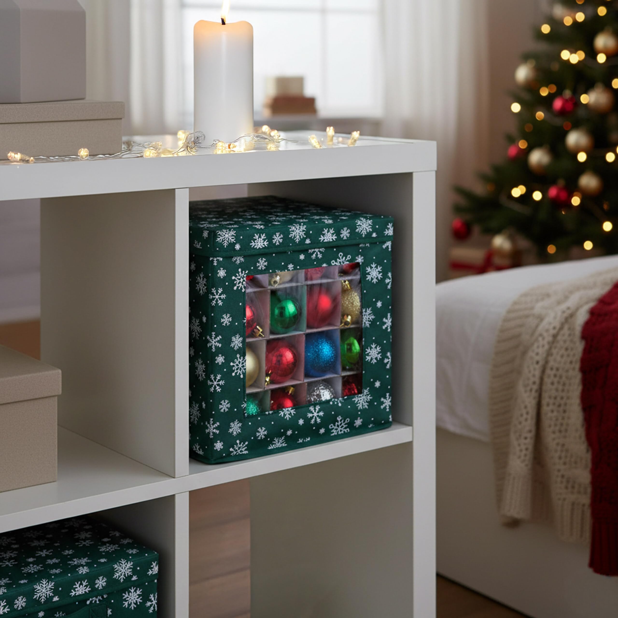 Relaxdays Scatole Porta Palline di Natale, Set 3 pz, TNT e Cartone, Verde, 33x33x33 cm