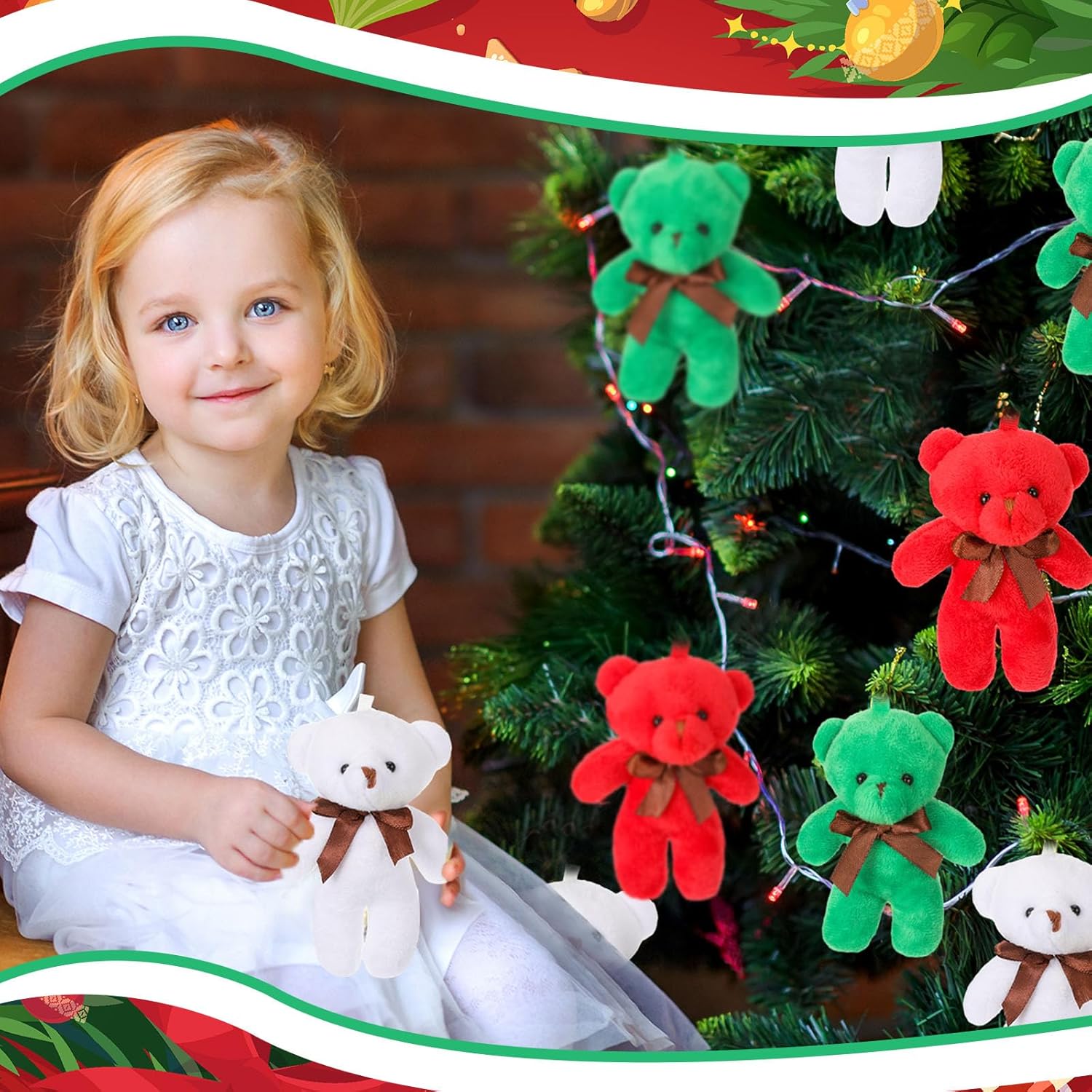 Liliful 24 Pcs 4.5 Inch Stuffed Animals Soft Bears with Bow Ribbon Bears for Women Birthday Decoration Gift Bear Shower Favors(Red,Green,White)
