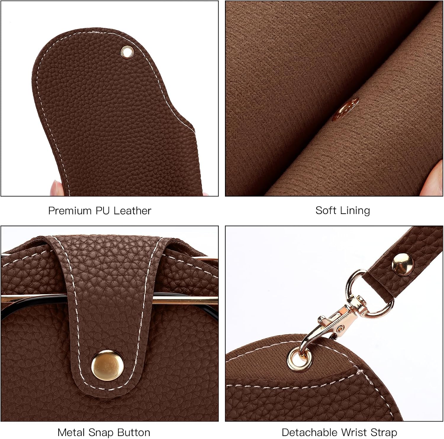 Soleebee Portable Eyeglass Pouch with 2 Lanyards, Soft Leather Glasses Holder Case Anti-Scratch Sunglasses Bag Pouch