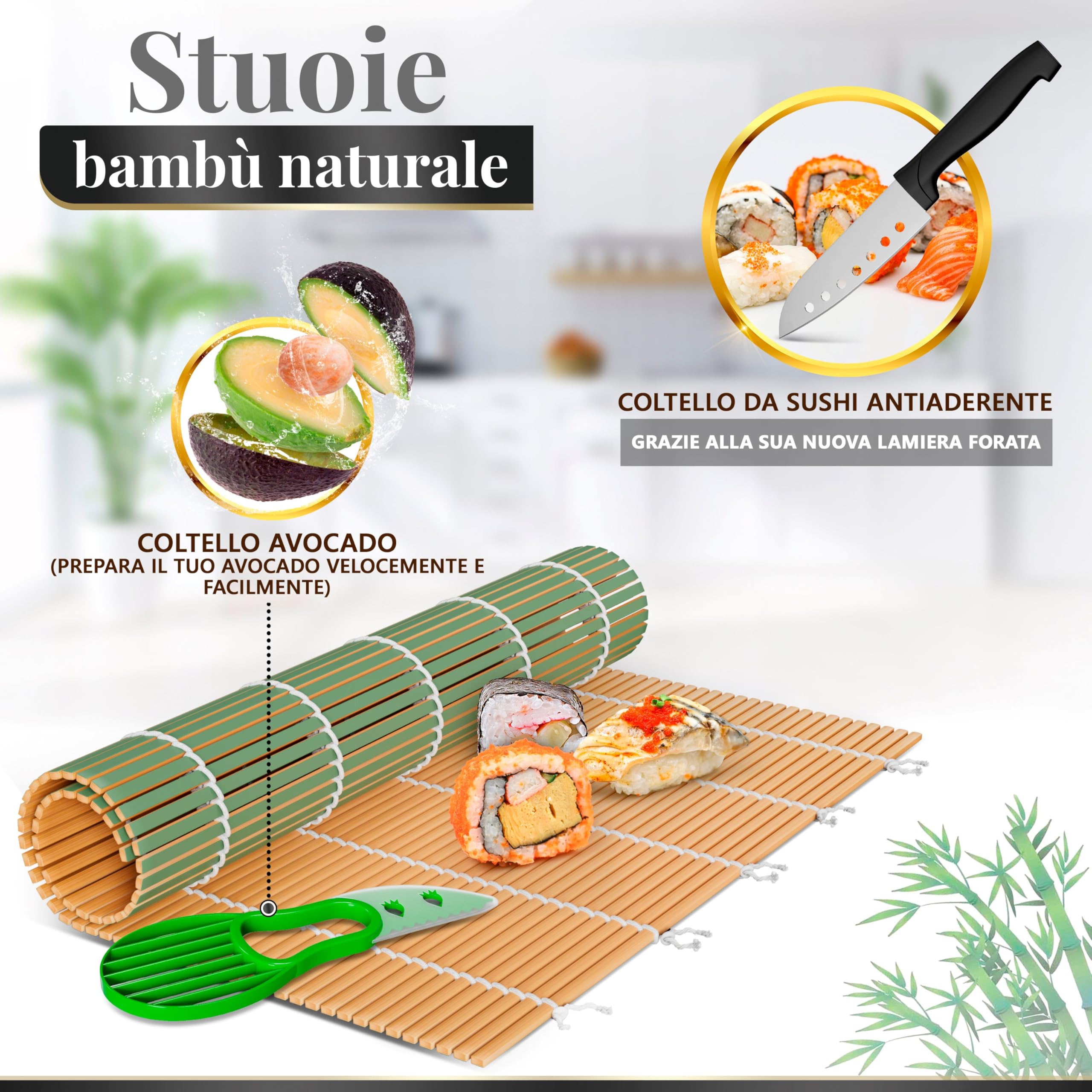 Set 4 Piatti Sushi In Bambù Con Ciotole E Bacchette - Tavole 27x16cm, Stile Giapponese - Foto 12