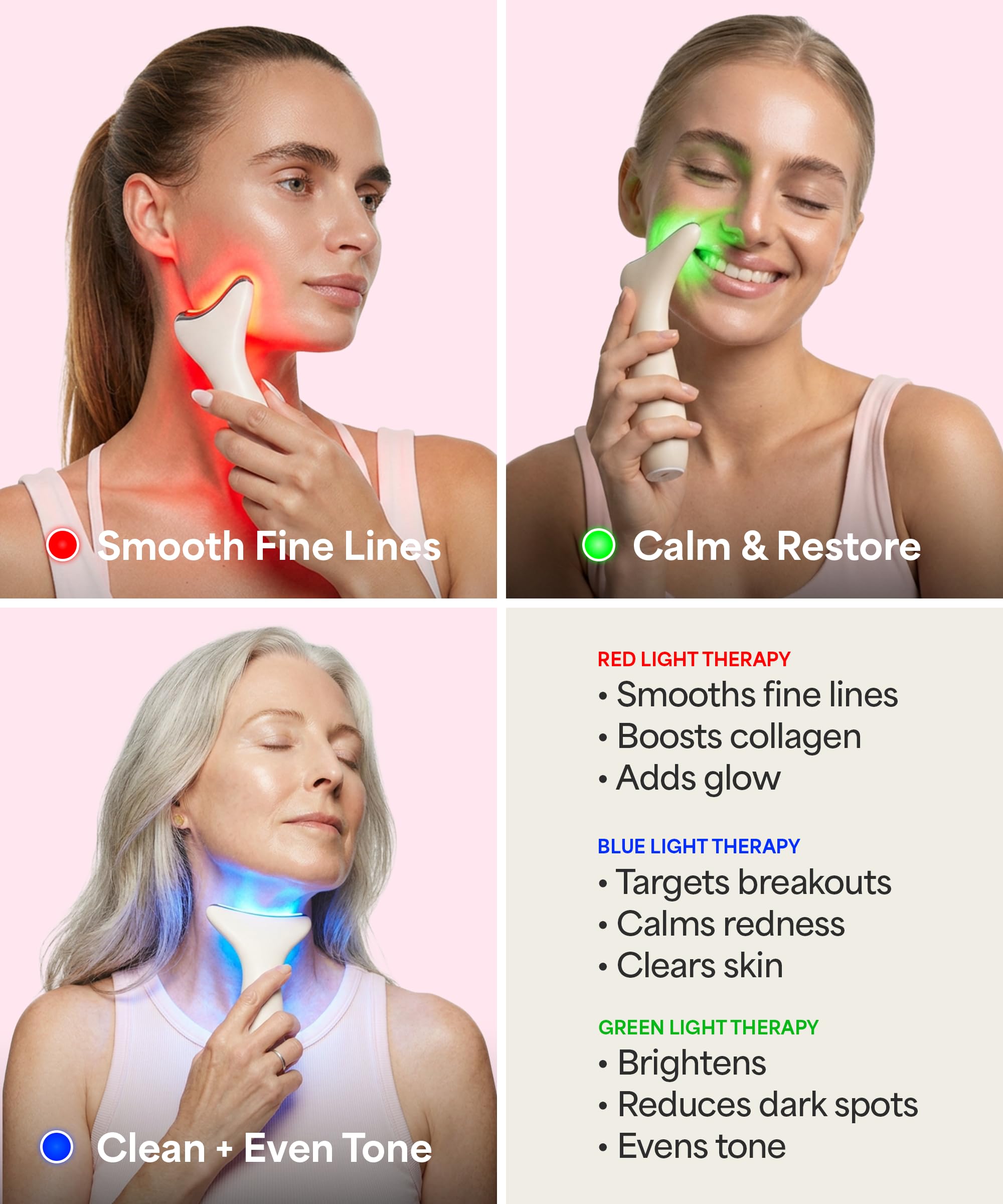 REVO Genie Facial Massager for Face and Neck, LED Beauty Device with Heat and Vibration, Depuffing Sculpting Tool with Red Blue Green Light Modes for Skincare Routine
