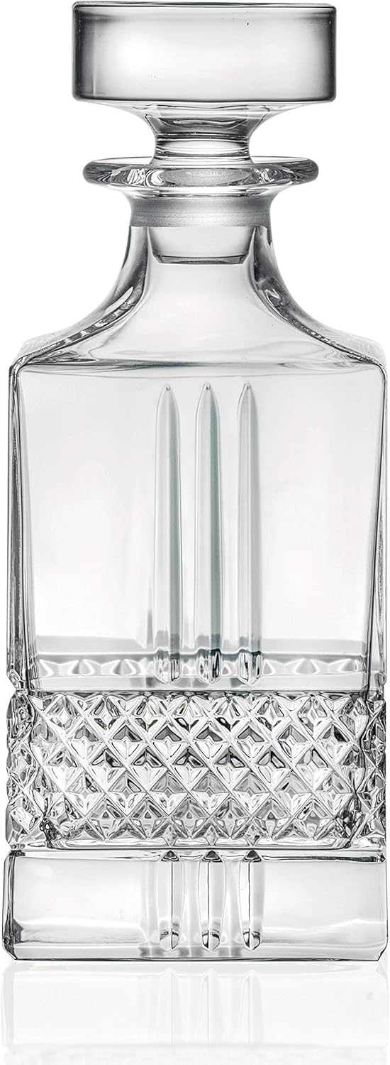 Glass Whiskey Decanter For Whiskey, Liquor, Scotch, Vodka, Bourbon,Crystal Glass, Decanter with Stopper, 29 Oz, Square Shape, 9" Height, By Barski, Made in Europe