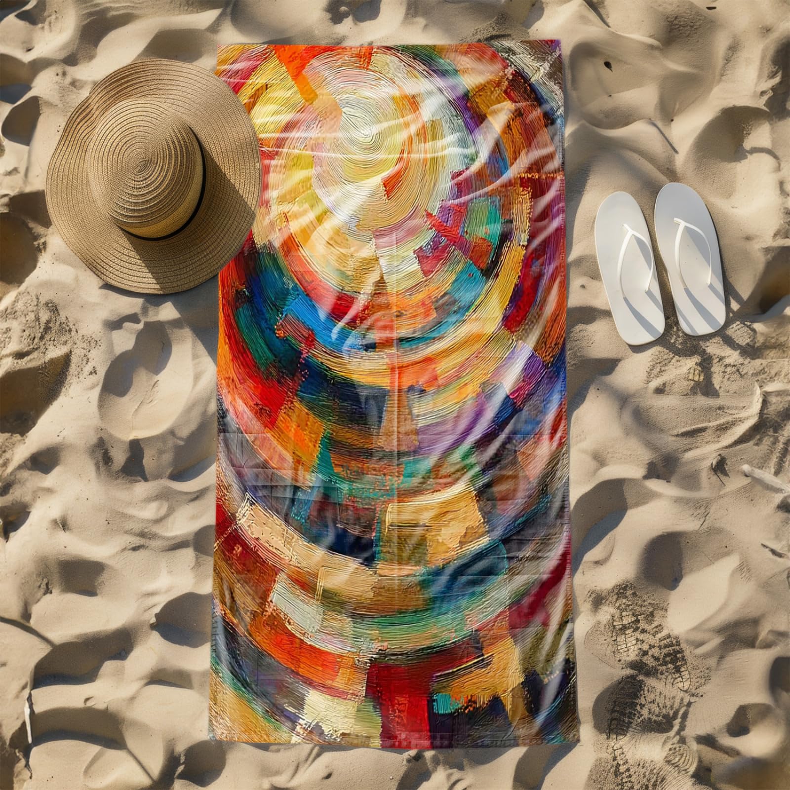 Tapis de Plage XXL Anti Sable Psychédélique Jaune Serviette Piscine Adulte,Natte De Plage Pliable, Voyage Accessoires De Plage Camping,Serviette de Bain Personnalisée