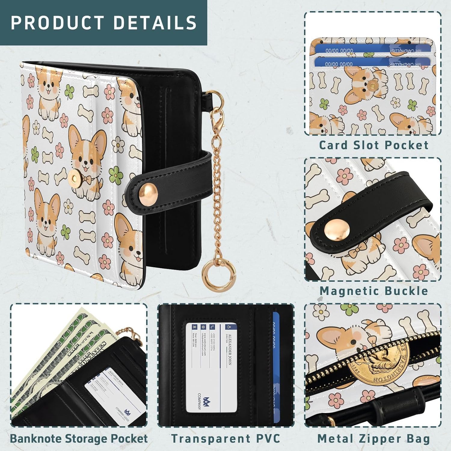 Yuiboo Dog Bones Ladies Premium Foldable Wallet Waterproof Everyday PU Leather Wallet for Women Girls image 5