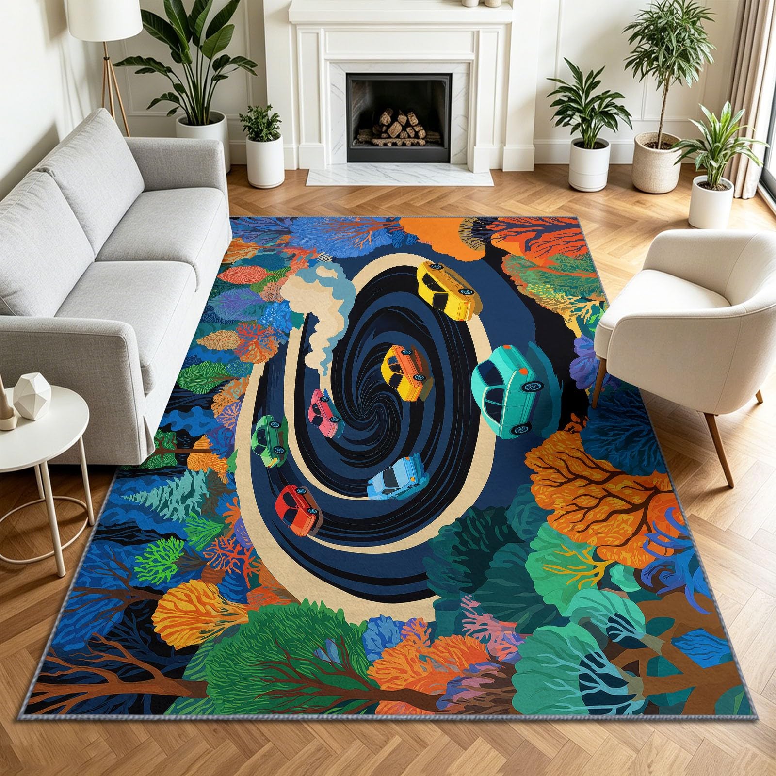 Fun - Alfombra antideslizante de dibujos animados para sala de estar, 80 x 150 cm, alfombra de suelo para coche, lavable, alfombra de pelo bajo para sala de estar, dormitorio, comedor