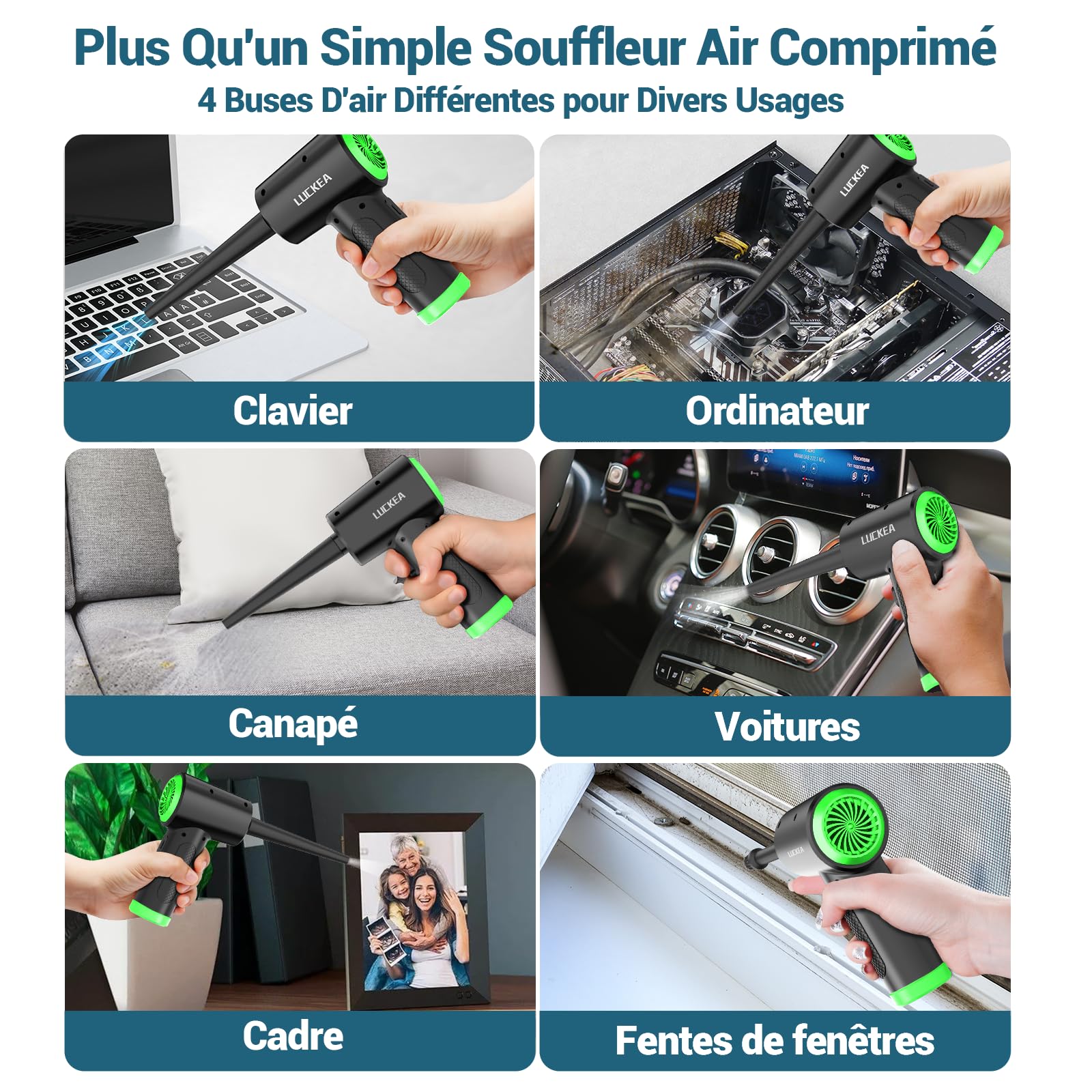 Souffleur Air Comprimé 3 Vitesses Souffleur PC - Mini Souffleur Voiture avec 6000 mAh Batterie, Lumière LED, Bombe Air Sec Nettoyage PC, Soufflette Air Comprimé Depoussierant Ordinateur, Air Duster