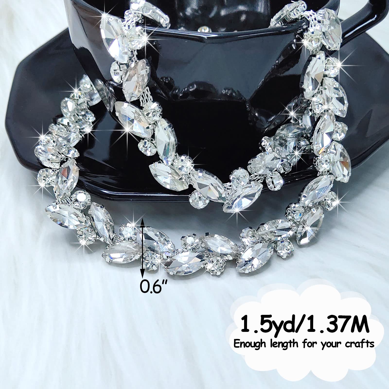 1 Yard Rhinestone Trim Chain – Sparkly Crystal Bling For DIY, Wedding Dresses & Costume Decor - View #7