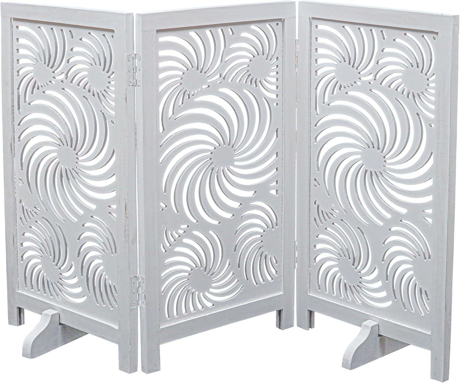 Freestanding Pet Gate for Dogs, Foldable Wooden Dog Gate for House, Indoor Dog Gate for Stair, Doorway,Sun Flower Design Gates for Dogs Indoor, 48 Inch Wide, (16" x3 Panels =48 inch),White Antique