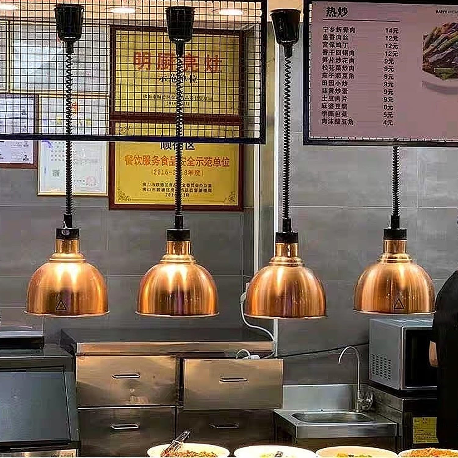 Lampada Riscaldante per Alimenti, Lampade Scaldavivande Regolabile, Lampade per Calore per Cucina Ristorante, Altezza Regolabile 60-180cm, Bronzo Rosso(Color:25cm)