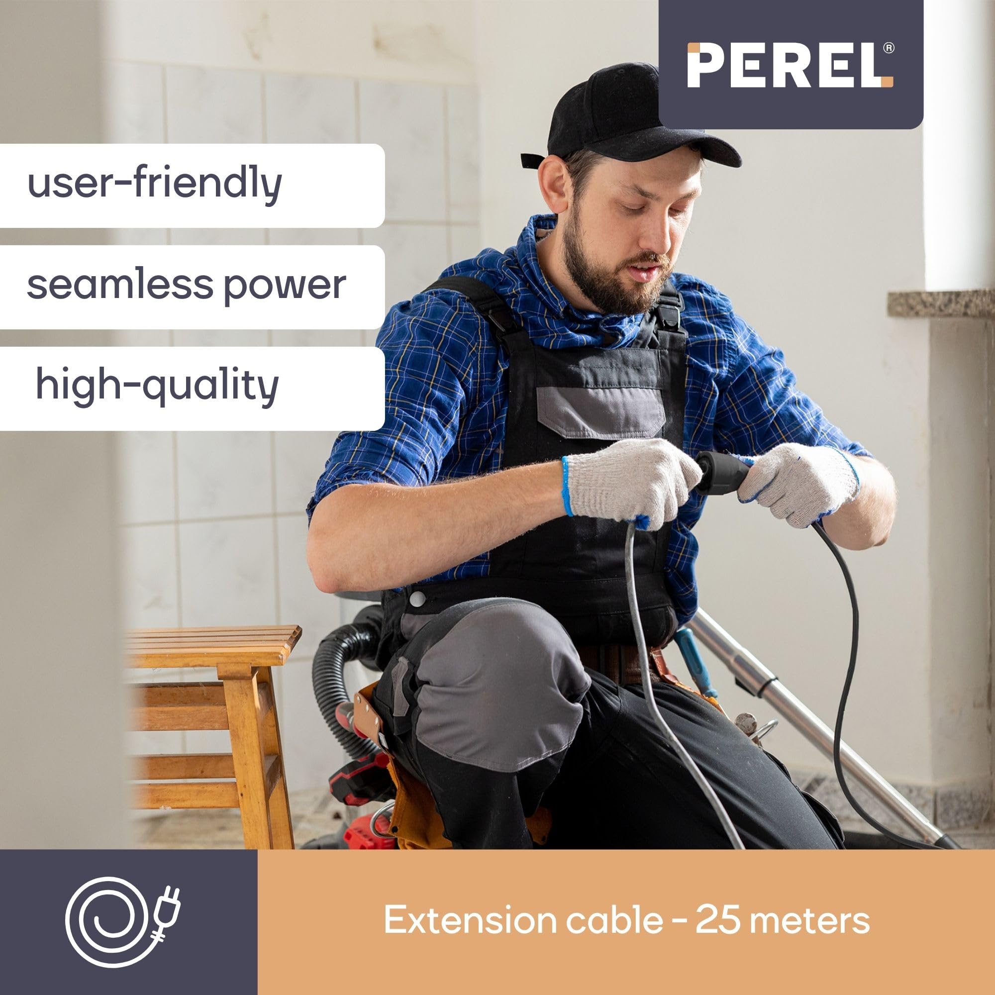 Perel EC25R25 gumowy kabel przedłużający, 3G2,5, długość 25 m, czarny 168890