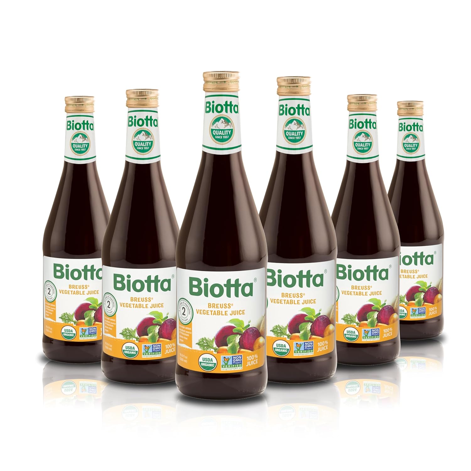 Biotta Organic Breuss Vegetable Juice - 100% Vegetable Juice for Energy, Immunity & Wellness - Excellent Source of Nutrients - All Natural, Non-GMO, Gluten-Free (16.9 Fl Oz, Pack of 6)