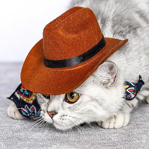 Miniatura 4 de Juego de 2 accesorios de disfraz de sombrero de vaquero para mascotas para gato, perro pequeño, bandana para cachorro, bufanda ajustable, sombrero