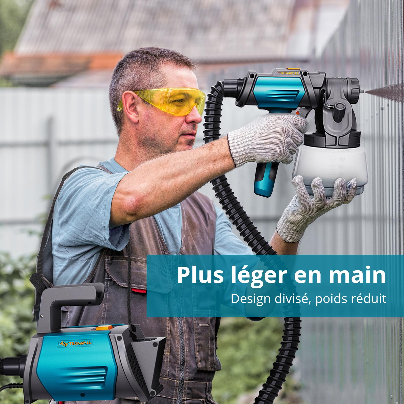 Tilswall Pistolet à Peinture Shark800, HVLP Pistolet Peinture Electrique avec 4 Buses en Cuivre et 3 Modes, Réservoir de 1300ML, Fonction Soufflage & Nettoyage, Pulvérisateur de Peinture 120 DIN-s