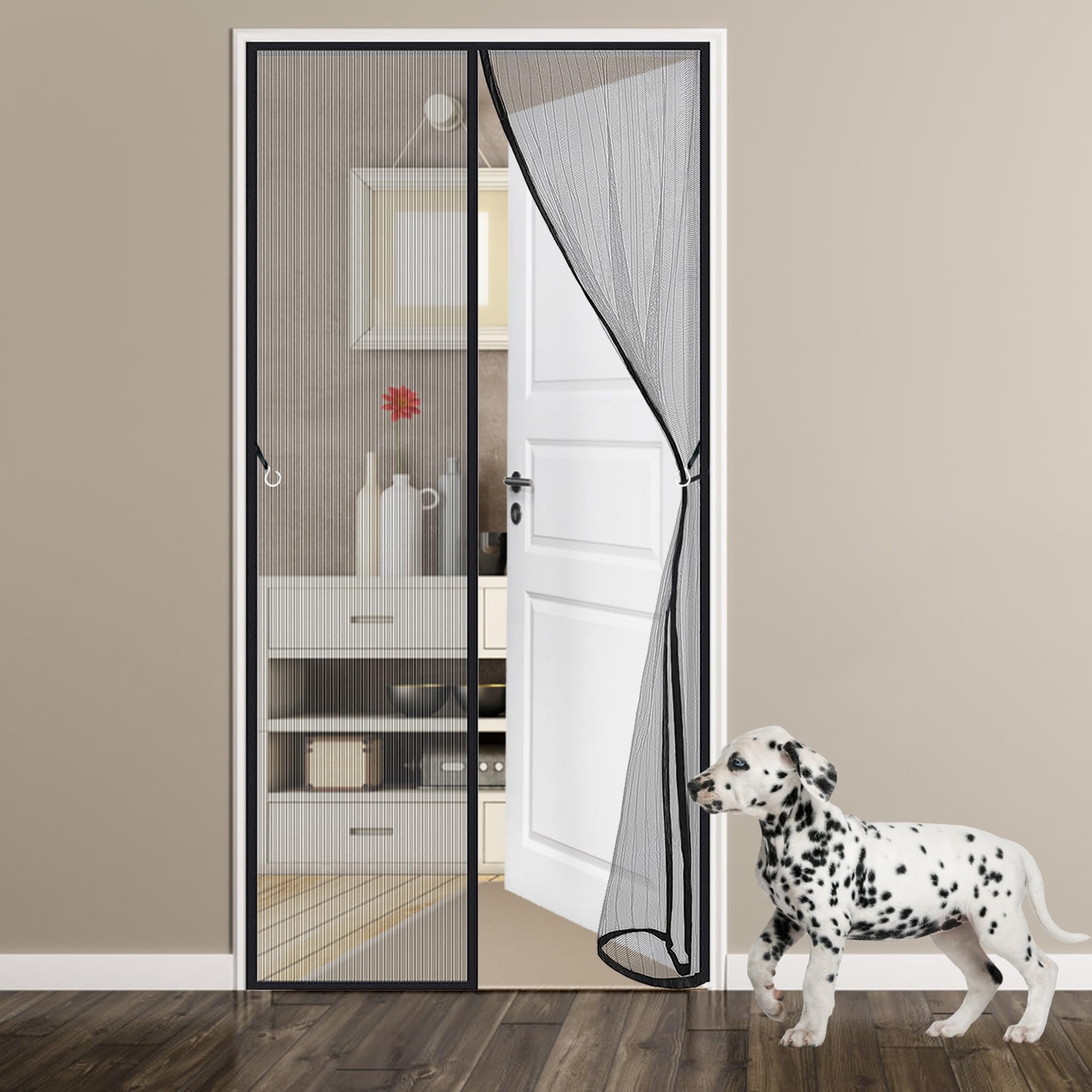 Awmder Black Magnetic Fly Insect Screen Door, 185 X 205 Cm Powerful Magnets, Snap Shut Automatically For Patio, Sliding, Large Door, Fits Doors Up To