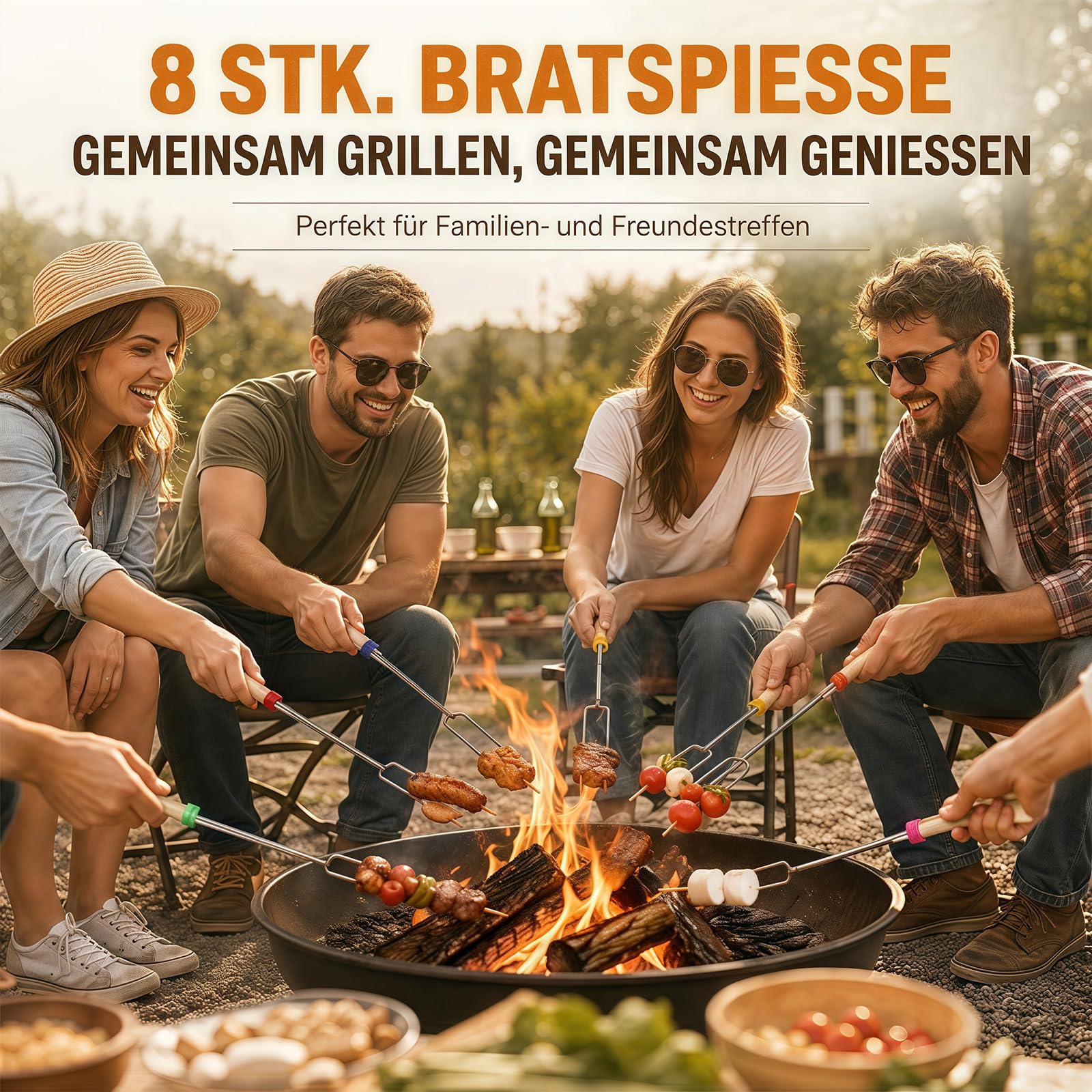 8 Stück Grillspieße Edelstahl, 31-81cmTeleskop Marshmallow Bratstäbe, Roasting Sticks, Lagerfeuer Spieße Lang mit isolierten Griffen für Camping,Gartenparty, Grillparty