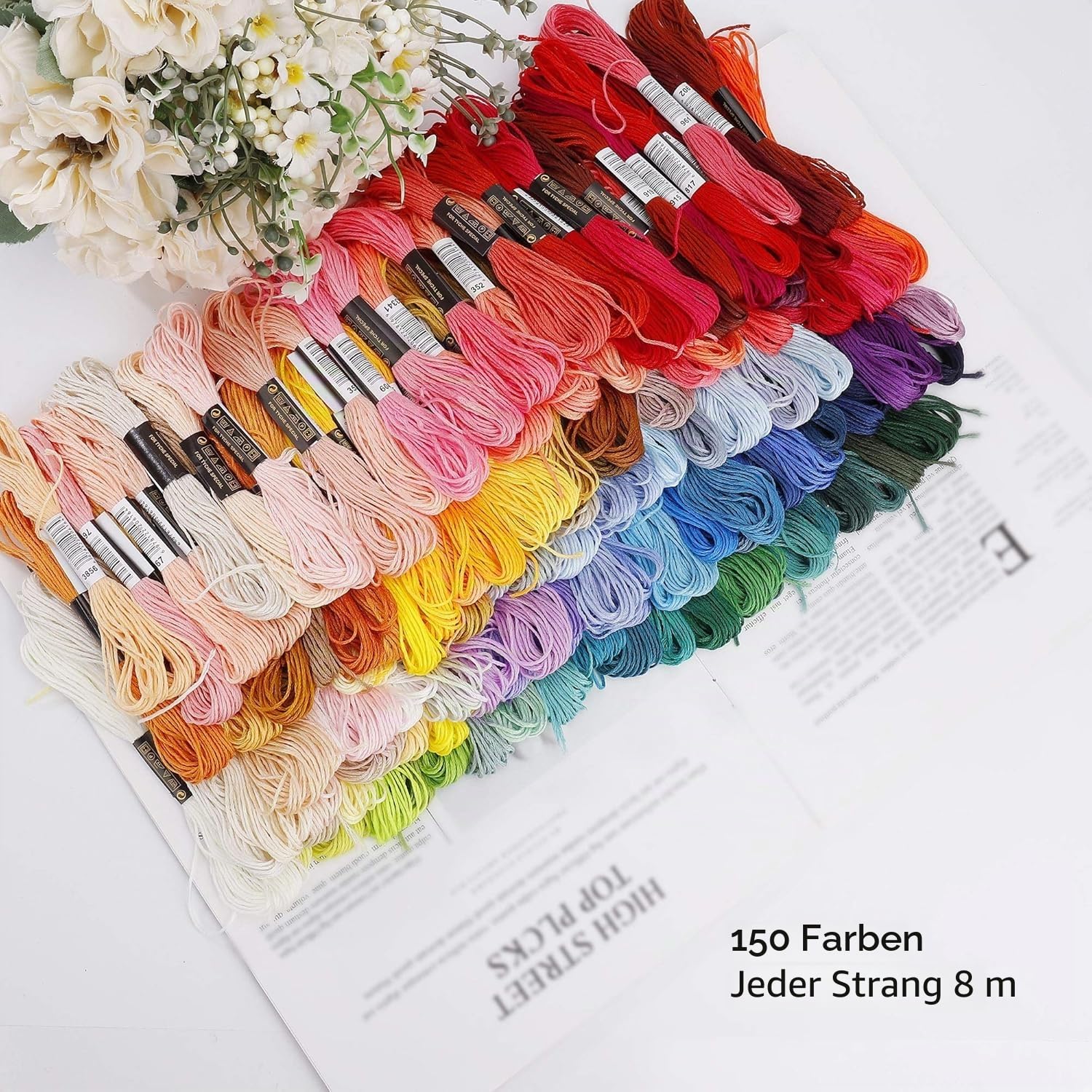 Stickgarn aus Baumwolle, Embroidery Floss in Regenbogenfarben Perfekt für Freundschaftsbänder, Kreuzstich, Stickerei, Freundschaftsbänder, Basteln (150 Farben)