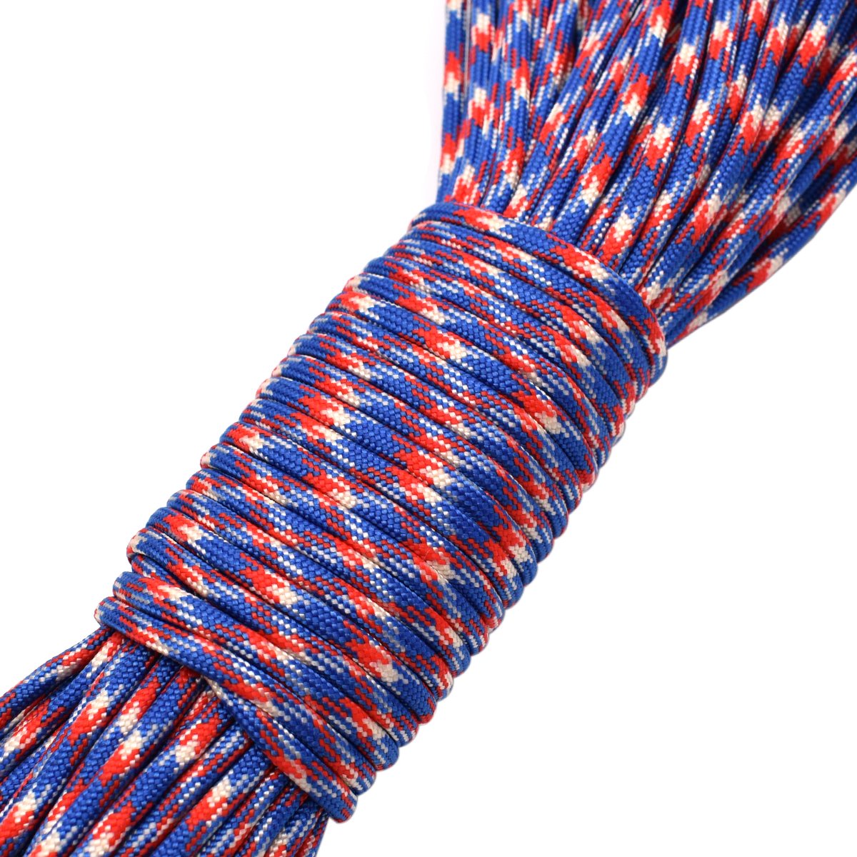 100ft Type III 7 Strand Core Paracord 550 Parachute (23# Red+Blue+White)
