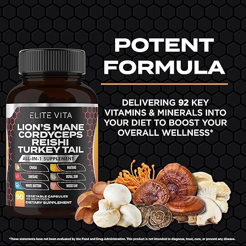 Miniatura 6 de Suplemento de hongos nootrópicos melena de león, Cordyceps, Reishi, mezcla de chaga para mejorar la concentración, la memoria, el apoyo cognitivo,