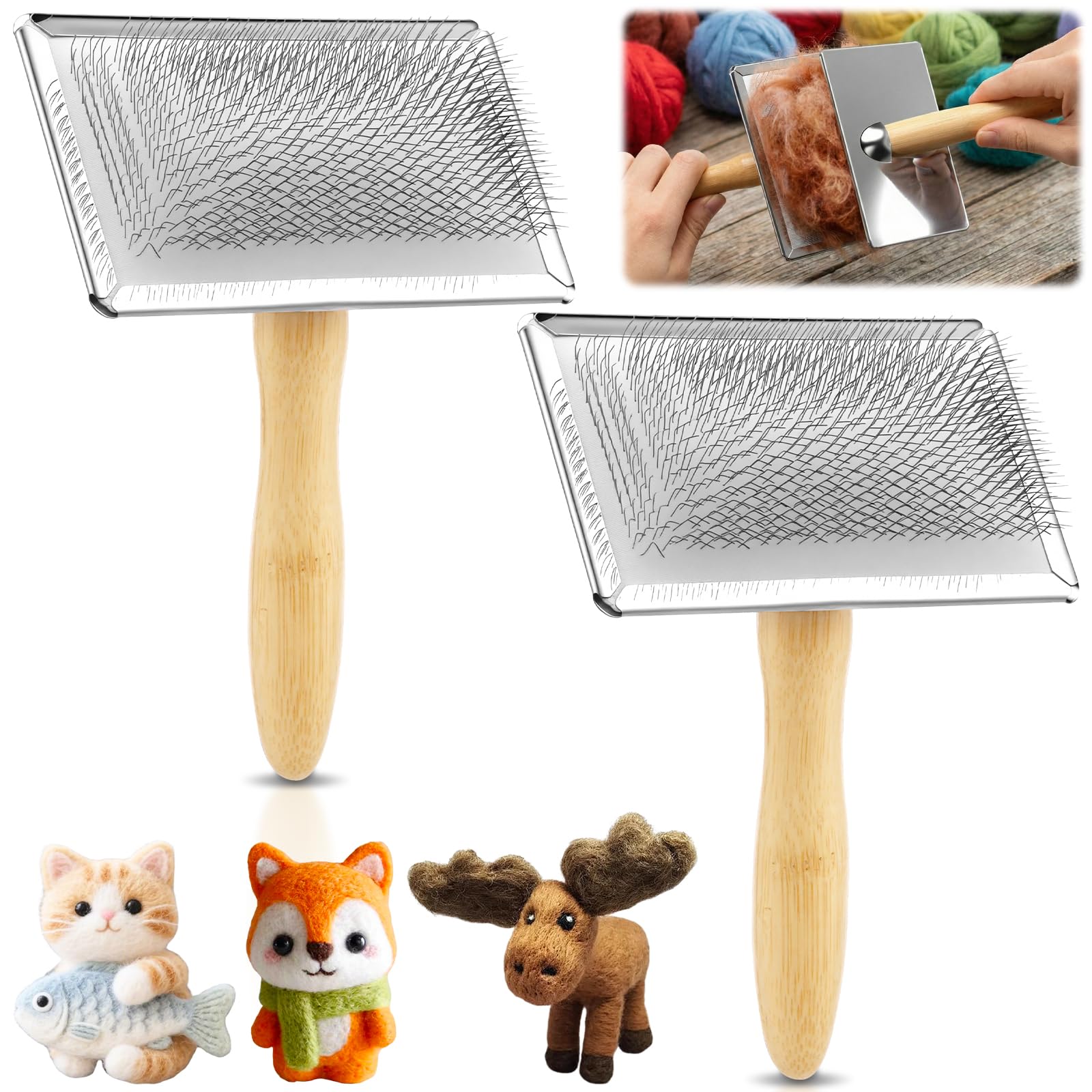 2 Pcs Wool Carder Wood Carding Brushes Hand Carder for Wool Needle Felting Brush Versatile Needle Felting Carding Brush Tool for Craft Felt Project