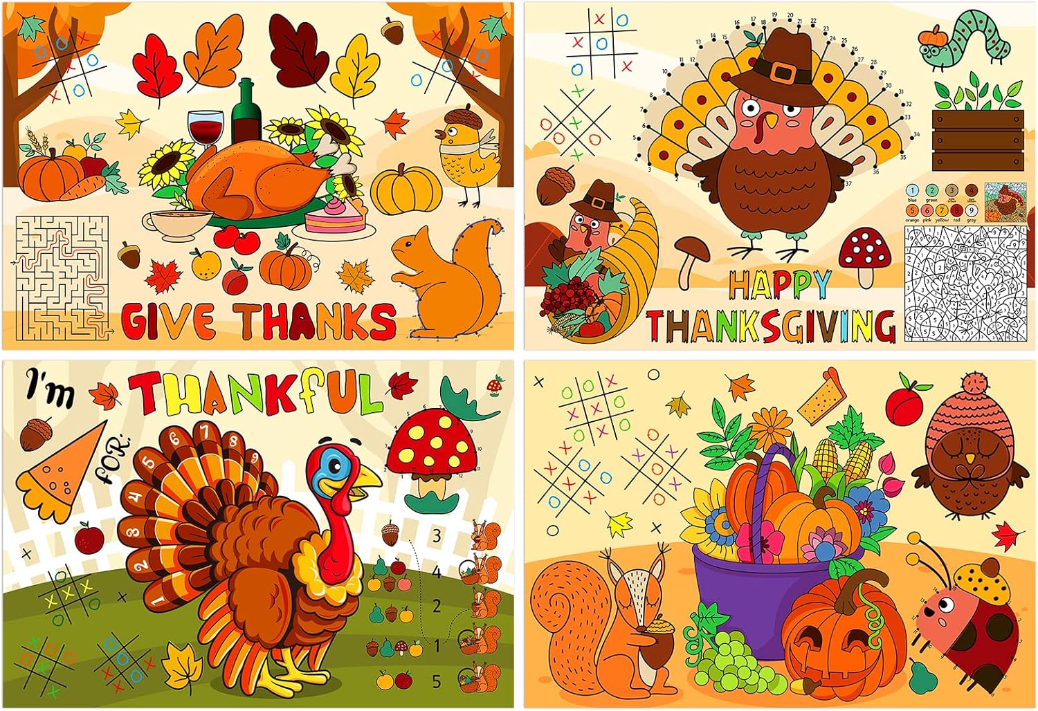 WhatSign Thanksgiving Coloring Placemats for Kids 12 Thanksgiving Paper Placemats