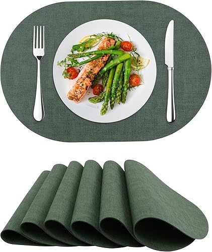 Juego de 6 manteles individuales de piel sintética, resistentes al calor, lavables, para comedor al aire libre, cocina, color verde