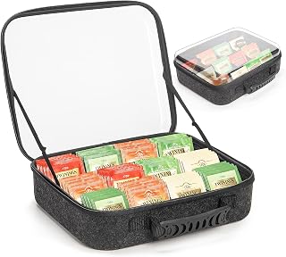 Felt Tea Box Organizer Storage Box with Lid, Large Boxes for Counter Table Kitchen, Eco-Friendly Teabox Holder, Storage Case with 12 Compartments, Gifts for Tea lovers- Clear